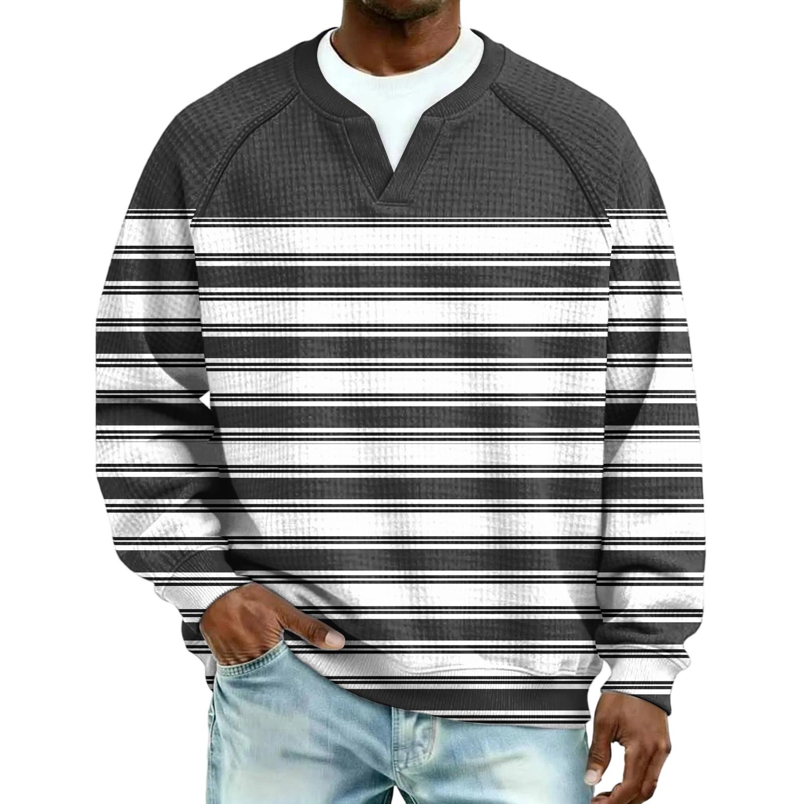 Мужская  Повседневная  Уличная  Толстовка  С  Капюшоном  И  V-образным  Вырезом  С  Длинным  Рукавом  И  Волнистым  Узором S чёрный