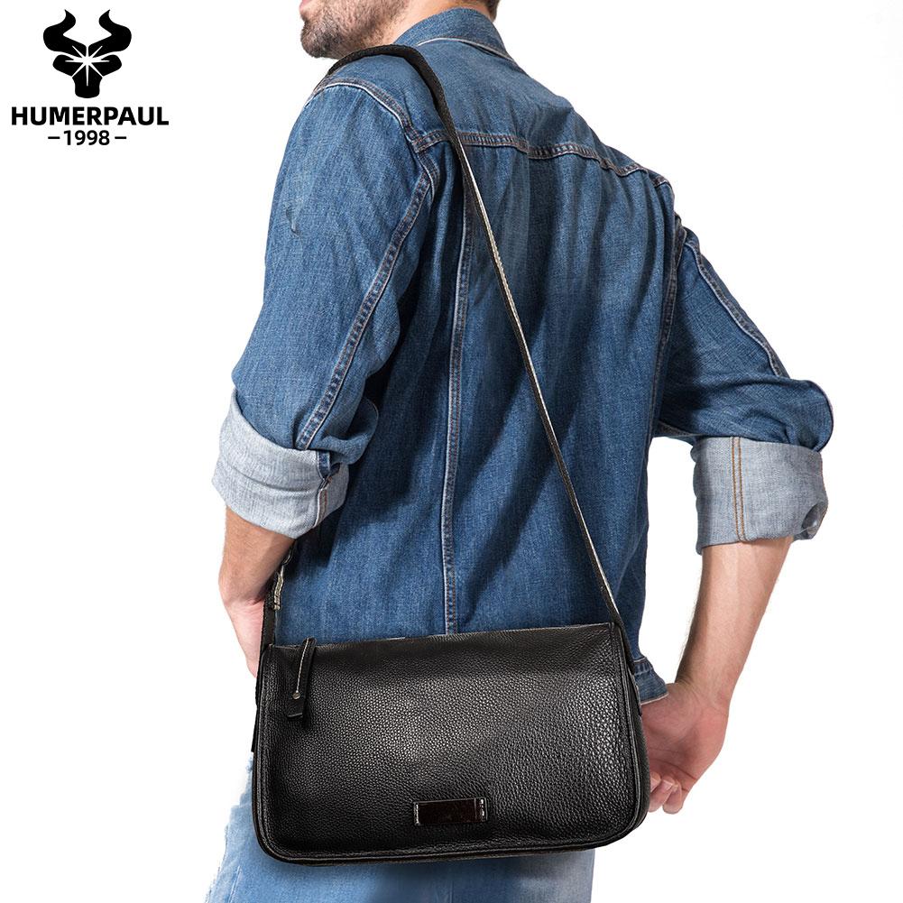Humerpaul Men Leather Shoulder Bag High-quality Large Capacity and Multi-function Design