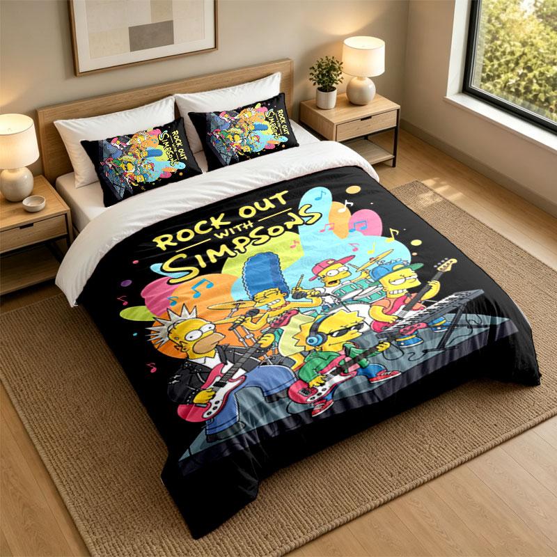 3Pcs Bedding SetThe Simpsons Soft Bed Sheet and Two Pillowcases Home Bedroom Decor