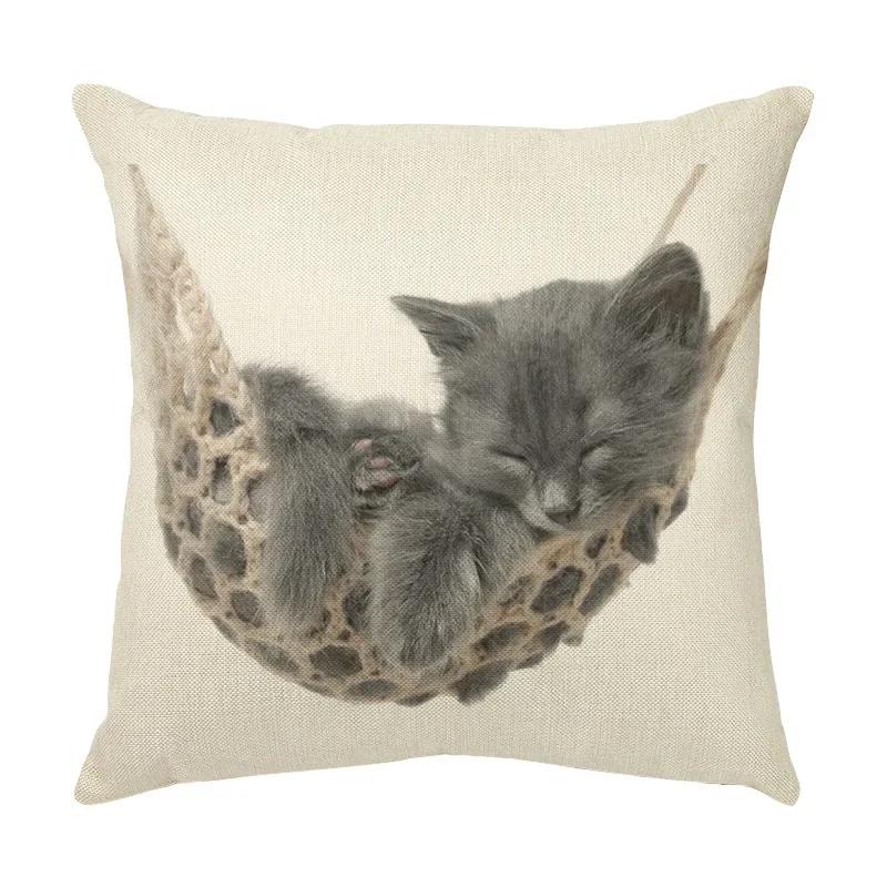 45x45cm Cute Pet Cat Face Decorative Animal Cushion Cover for Sofa Vintage Home Couch Linen Pillows Case