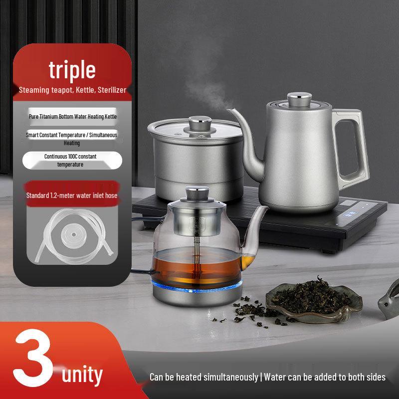 Pure Titanium Automatic Electric Tea Kettle & Double Burner with Smart Water Filling