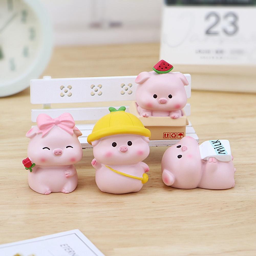 002 Mini Pig Figures Desktop Decor Office Table Ornaments Resin Cute Animal Figurines for Home/Office