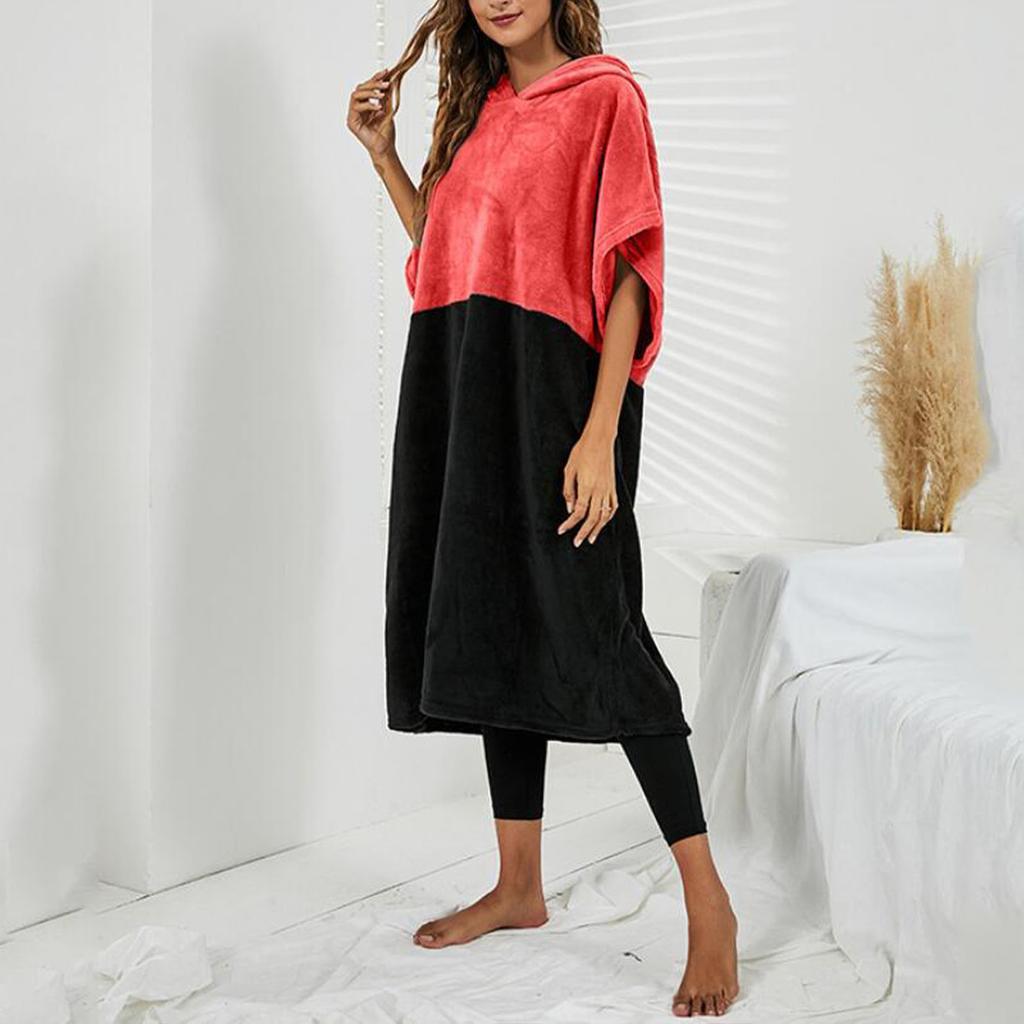 Měkký teplý pončo ručník na surfování s netopýřími rukávy v barevném bloku červeno-černý M