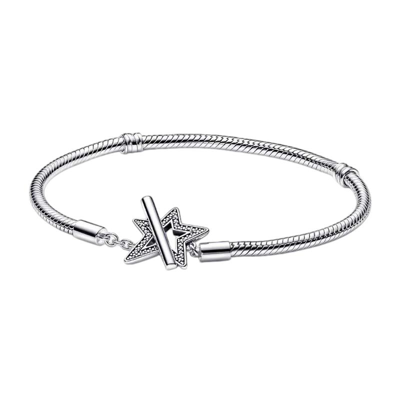 925 Silver Women's Bracelet with Heart T-shaped Buckle and Adjustable Bracelet, Fashionable DIY Jewelry Gift
