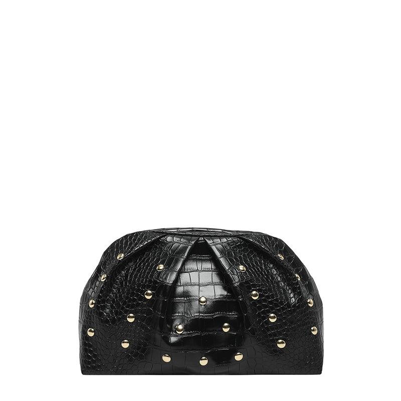 

Ретро плиссированная заклепками сумка для мелочи женская новая весенняя модная облачная сумка трендовая通勤 clutch bag чёрный