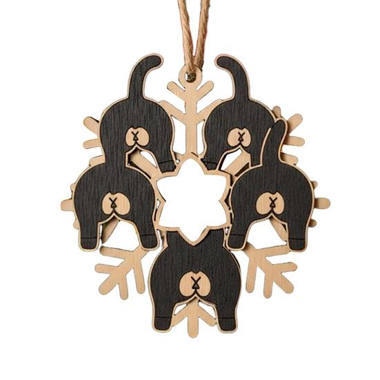 Cat Butt Snowflake Christmas Ornament Funny Cat Butt Wooden Xmas Tree Ornament Snowflake Shape Hanging Pendant for Tree Home Decor