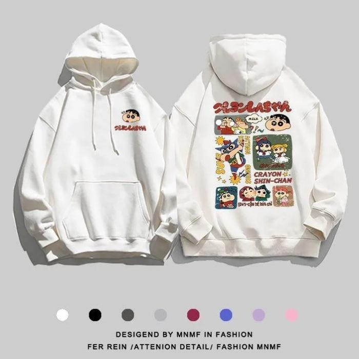 Autumn and winter cartoon crayon small print hooded sweater couple long-sleeved loose casual jacket