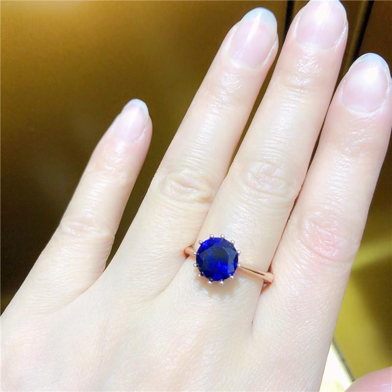 Purple Gold Ladies 14K Rose Gold Plated Blue Stone Ring Premium Trendy Ring