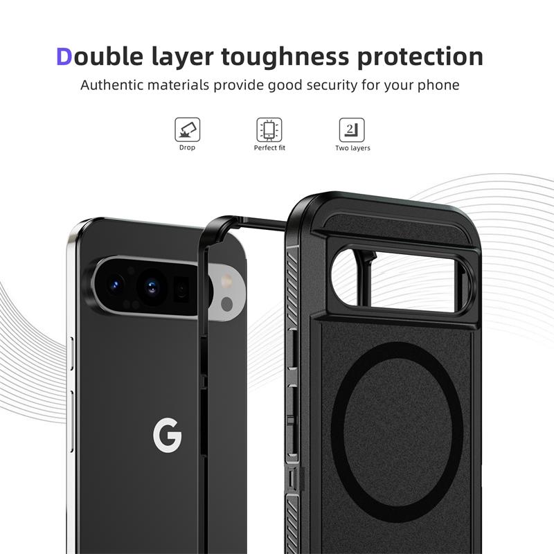 2 In 1 Heavy Armor Rugged Magnetic Matte Phone Case for Google Pixel 9 8 Pro XL 8A Magsafe Wireless Charging Armor Protection Shockproof Cover