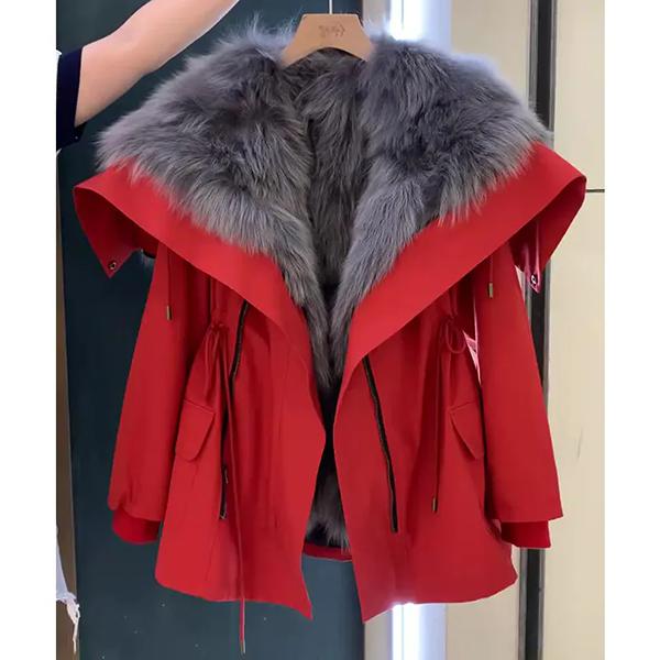 

WTEMPO Красное пальто с капюшоном из искусственного меха Женское Толстое Теплое Осенне-зимнее Большого размера Плюшевая куртка Уличное пальто L красный