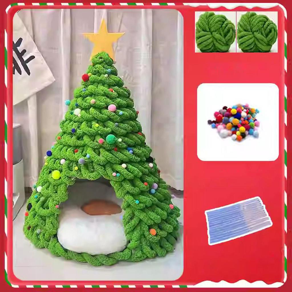 Christmas Tree Cat House Kit Tent Cave House Kitten Cave Beds Material Set for Family Friends Enthusiast Indoor Outdoor Home