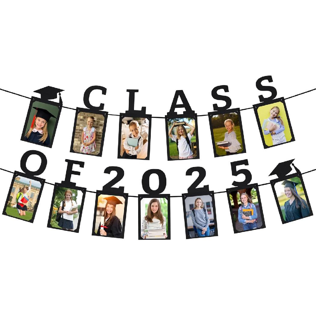 PartyHooman Class of 2025 Graduation Photo Banner | Graduation Decorations 2025 | Class of 2025 Party Decorations for College Senior/High, Black (5  x 7 )