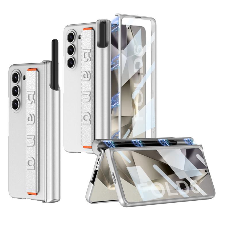 With Wrist Strap Pen Holder Case for Samsung Galaxy Z Fold 7 6 5 4 Cover with Screen Glass Pen Slot Hard for Galaxy Z Fold3 Case