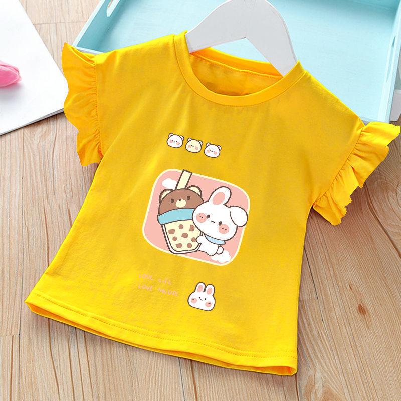 Round Neck Cute Printed Top New Summer Girl Baby Short Sleeved T-shirt Ruffled Bottom Shirt