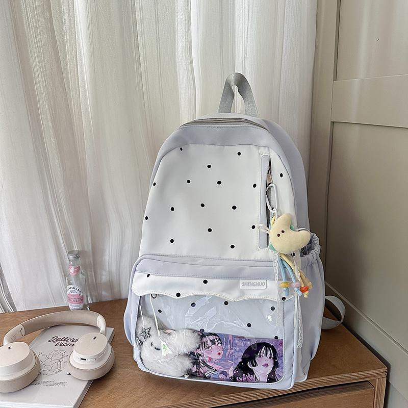 Japanese new high-value, fresh, sweet and cute polka dot backpack, lightweight spring outing backpack for junior high school students