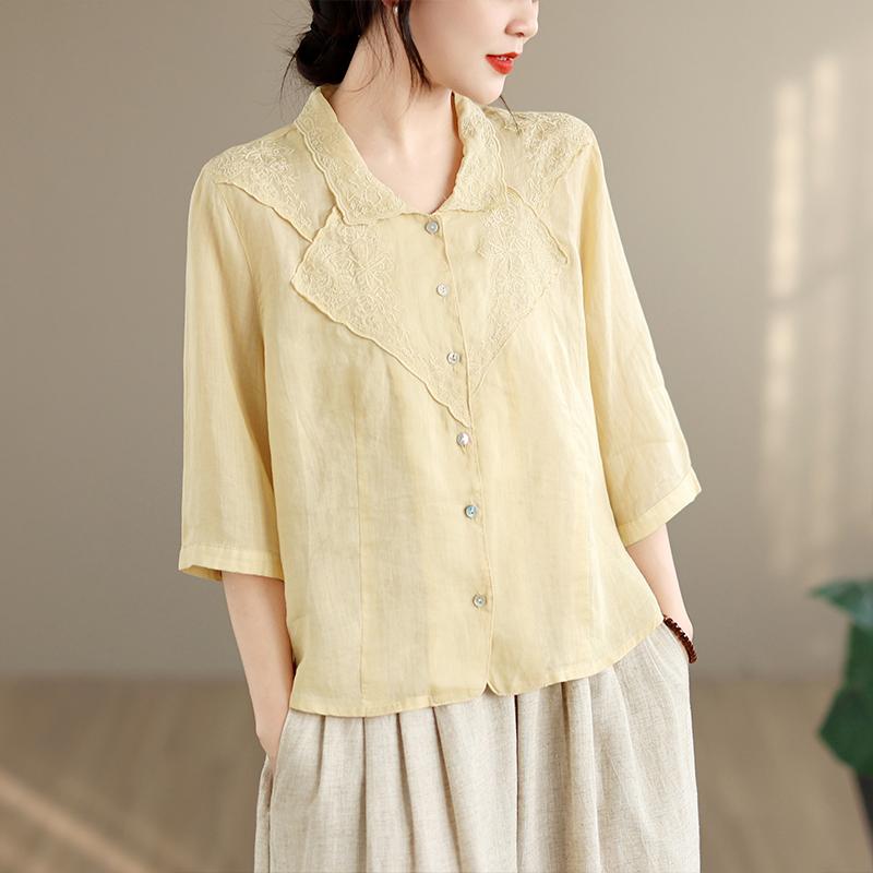 DIMANAF 2026 Plus Size Summer Women Blouse Shirts Tunic Oversize Loose Casual Cotton Lady Tops Tees Embroidery Floral Solid