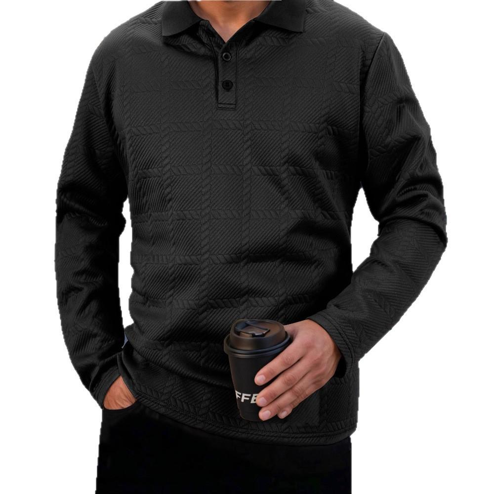 2025 Men's Fashion Casual Long-sleeved T-shirt with Loose Threaded Collar Men's Casual Sports Polo Shirt