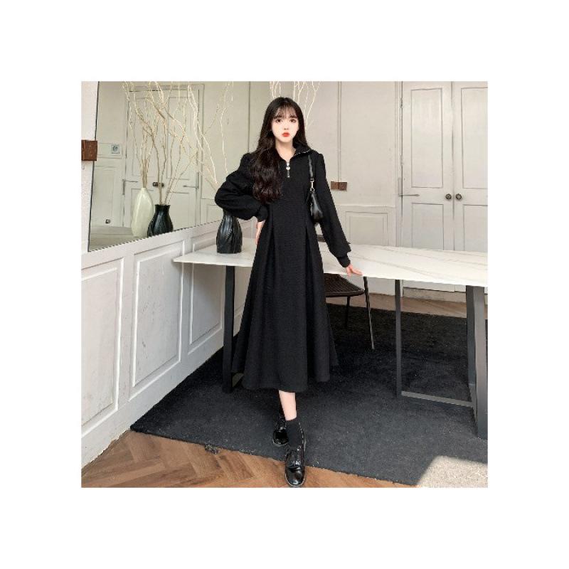 

Платье большого размера в корейском стиле с флисовой подкладкой и длинными рукавами, приталенное 2XL чёрный