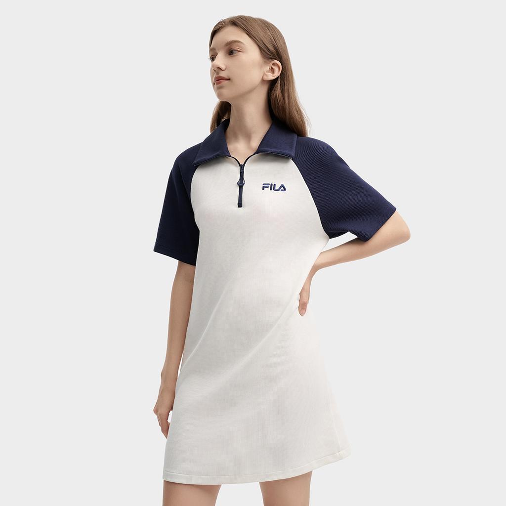 FILA Original Outdoor Casual Comfortable Polo Dress Women Dresses Cloud-Mushroom-White F11W439303FWT