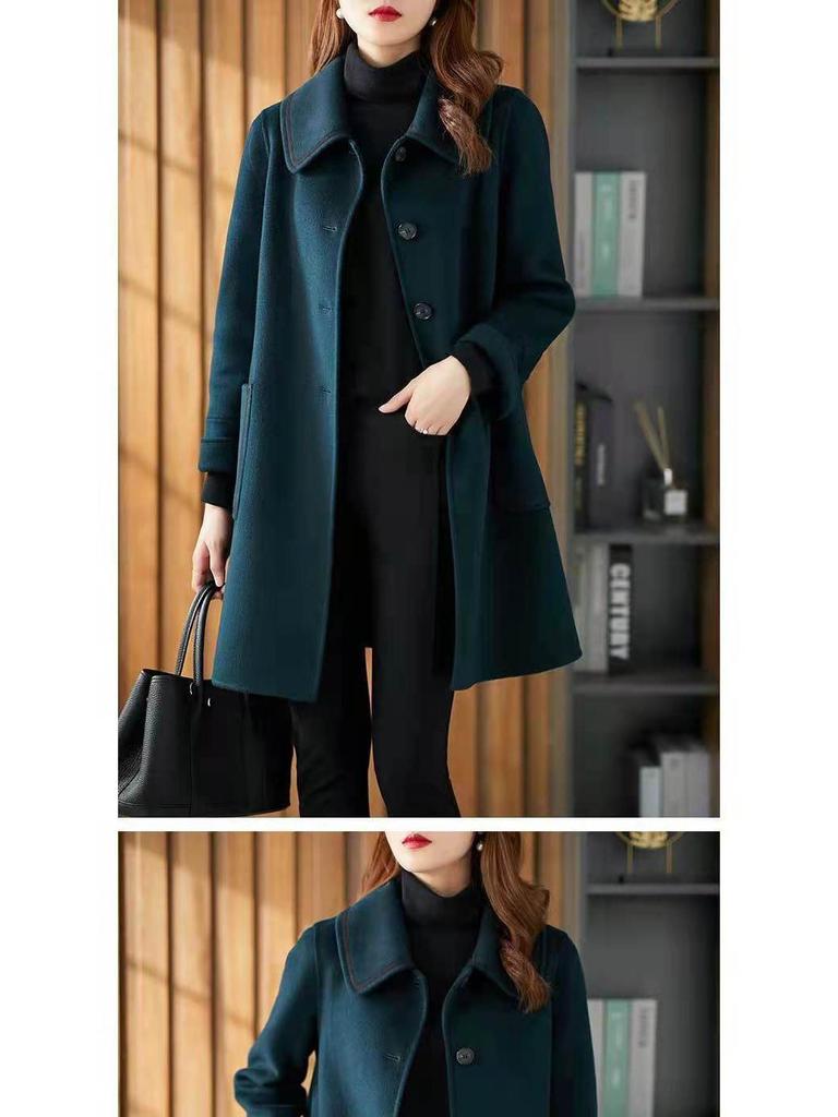 2025 Spring Women's Slimming Double-Sided Cashmere Coat - Mid-Length, Loose Fit, Age-Defying Style