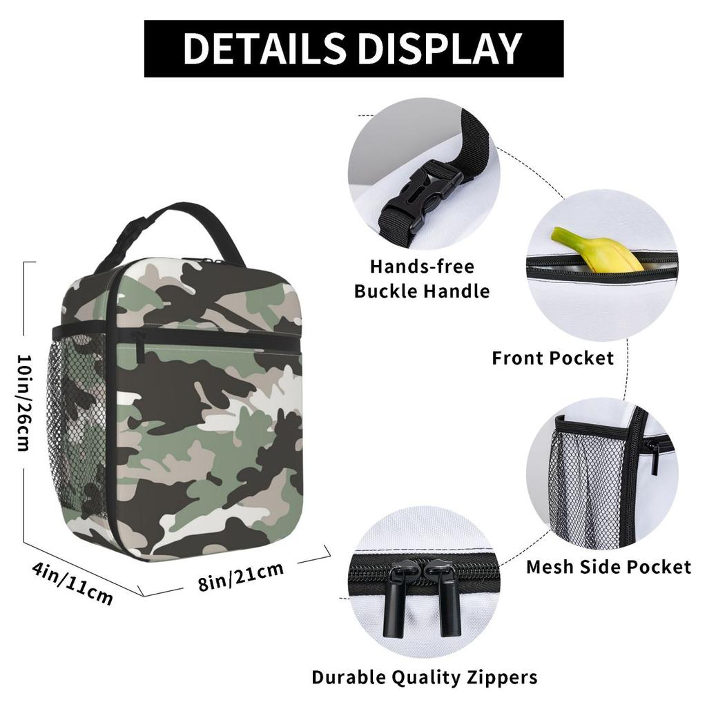 Camo Camouflage Isolierte Lunchtasche für Damen Kinder Auslaufsichere Lebensmittelboxen Thermische Lunchbox Tragetasche