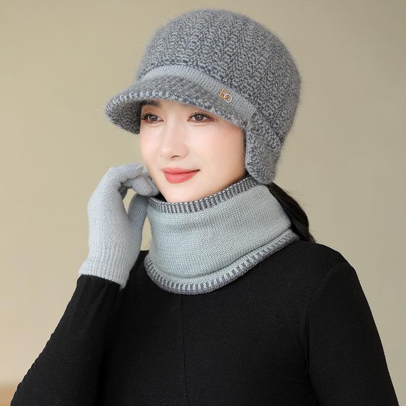 Rabbit fur warm hat lady mother autumn and winter cold ear protection cap tide grandma scarf hat