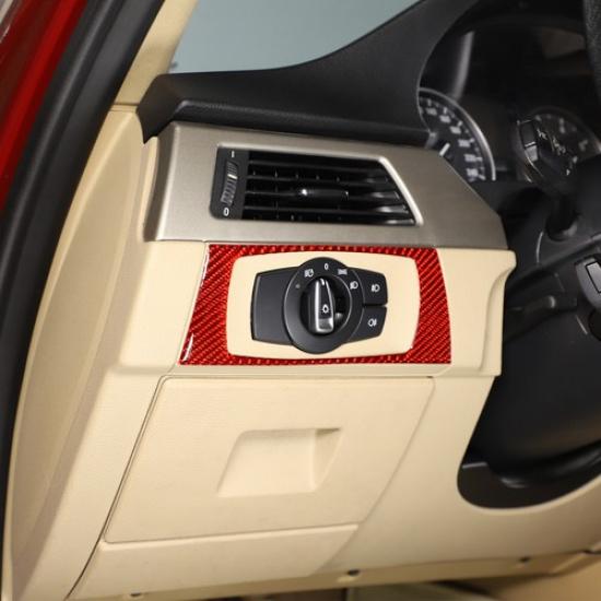 Red Carbon Fiber Headlight Switch Panel Trim Sticker For BMW 3 Series E90 05-12