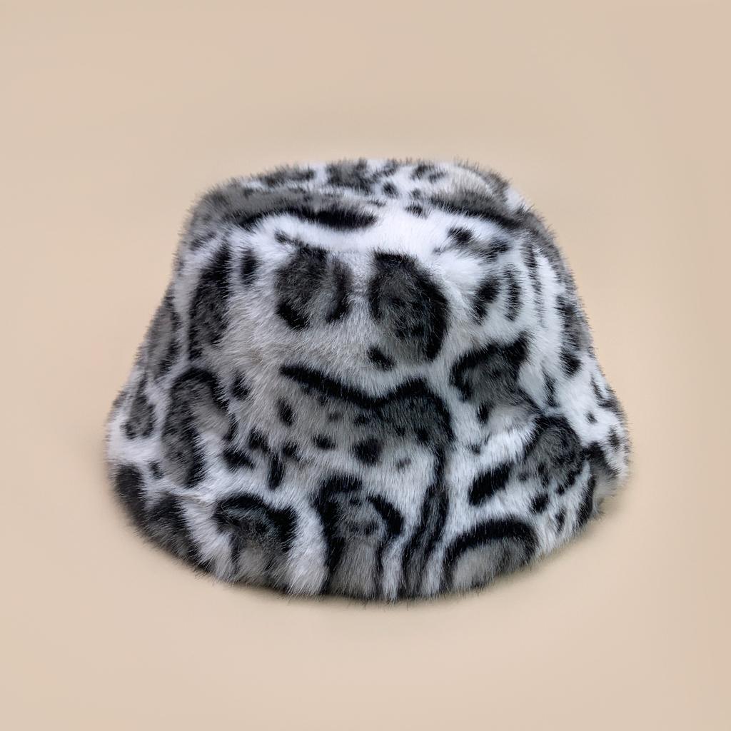 Premium Leopard Print Plush Bucket Hat Ladies Warm Retro Personality Fashion Bucket Hat