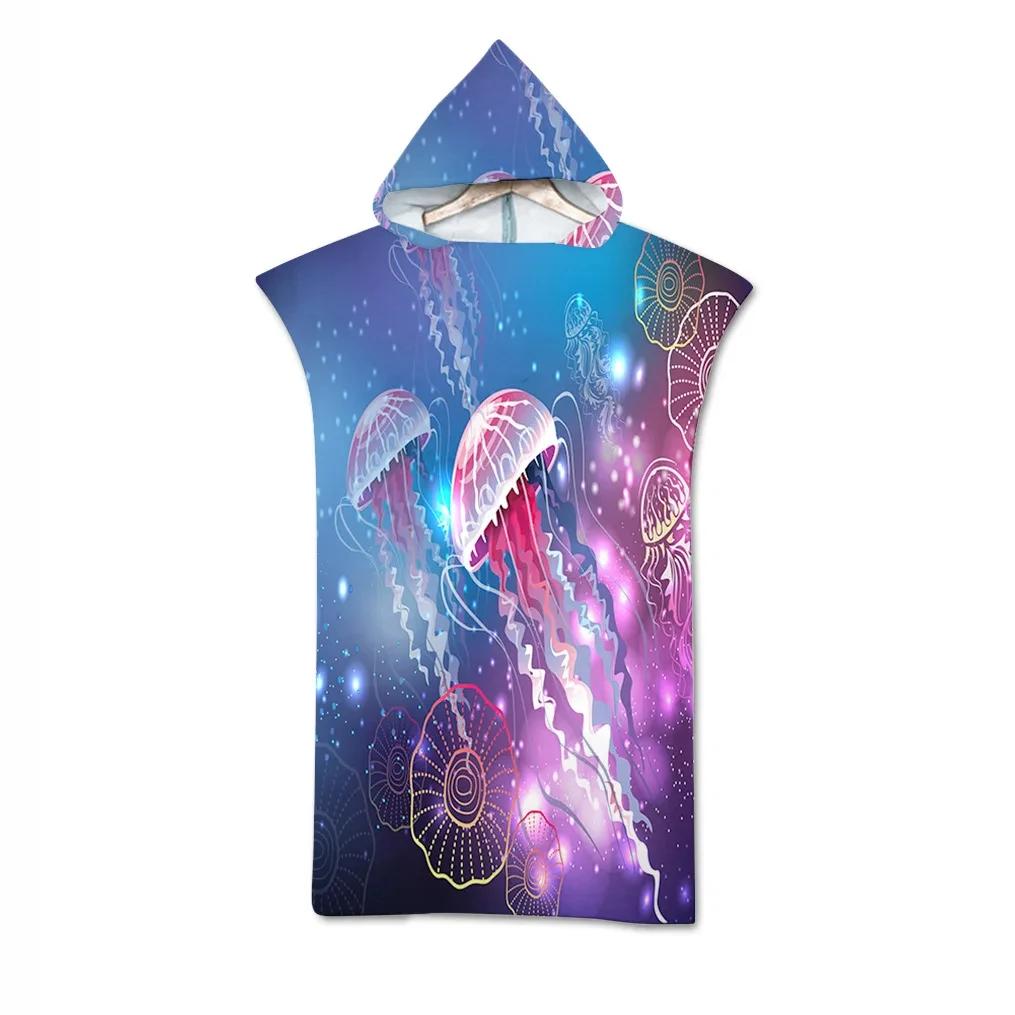 Jelly Fish Bath Beach Towel with Hood Microfiber Soft Hooded Robe Towel Poncho for Swimming Beach Surf Woman Bathrobe Beachwear