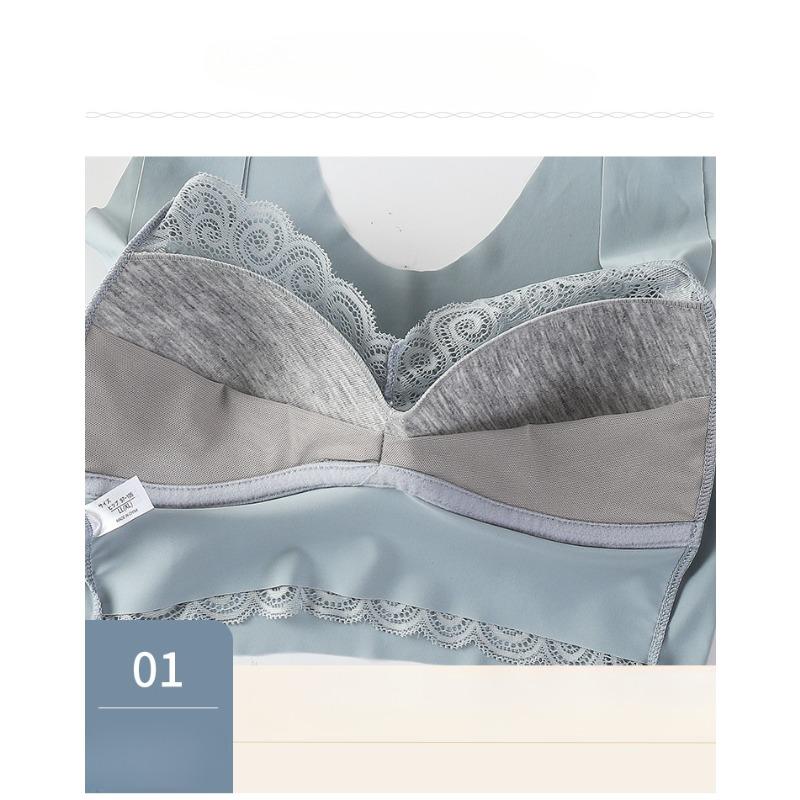 Large Lace Underwire Bra Without Steel Ring Women's Vest One-piece Bra Anti Sagging Adjustable Complementary Breast Underwear