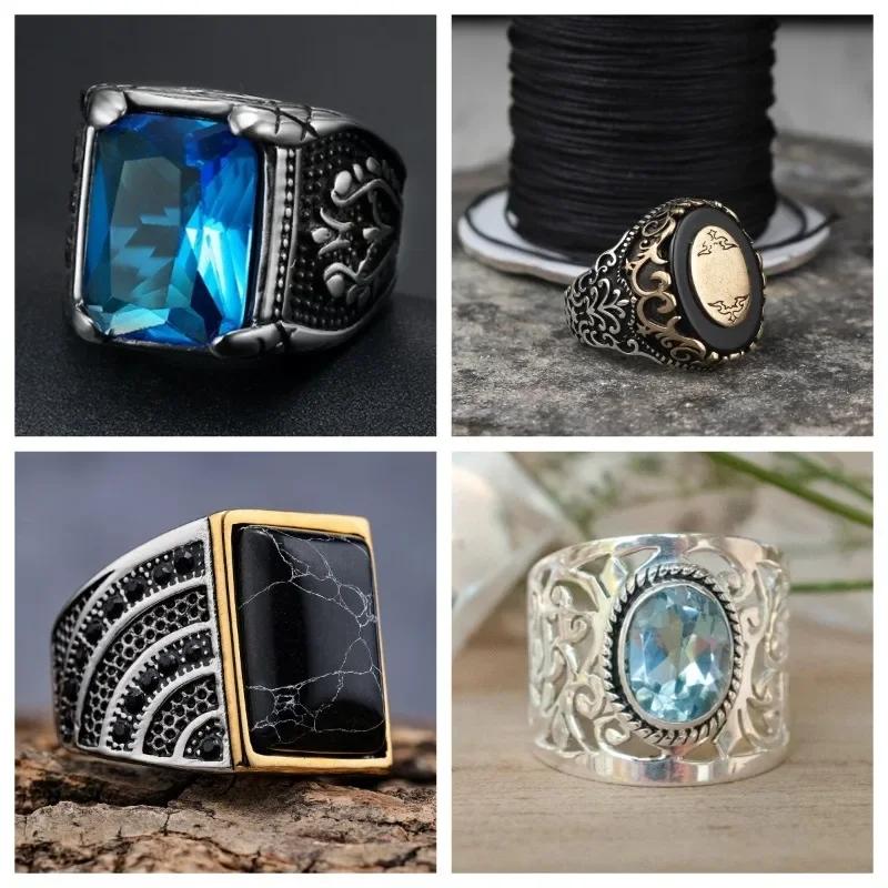 Trendy Punk Gothic Steampunk Ring Adjustable Vintage Snake with Sapphire Men's Bohemian-style Titanium Fashion Silver Fine Ring