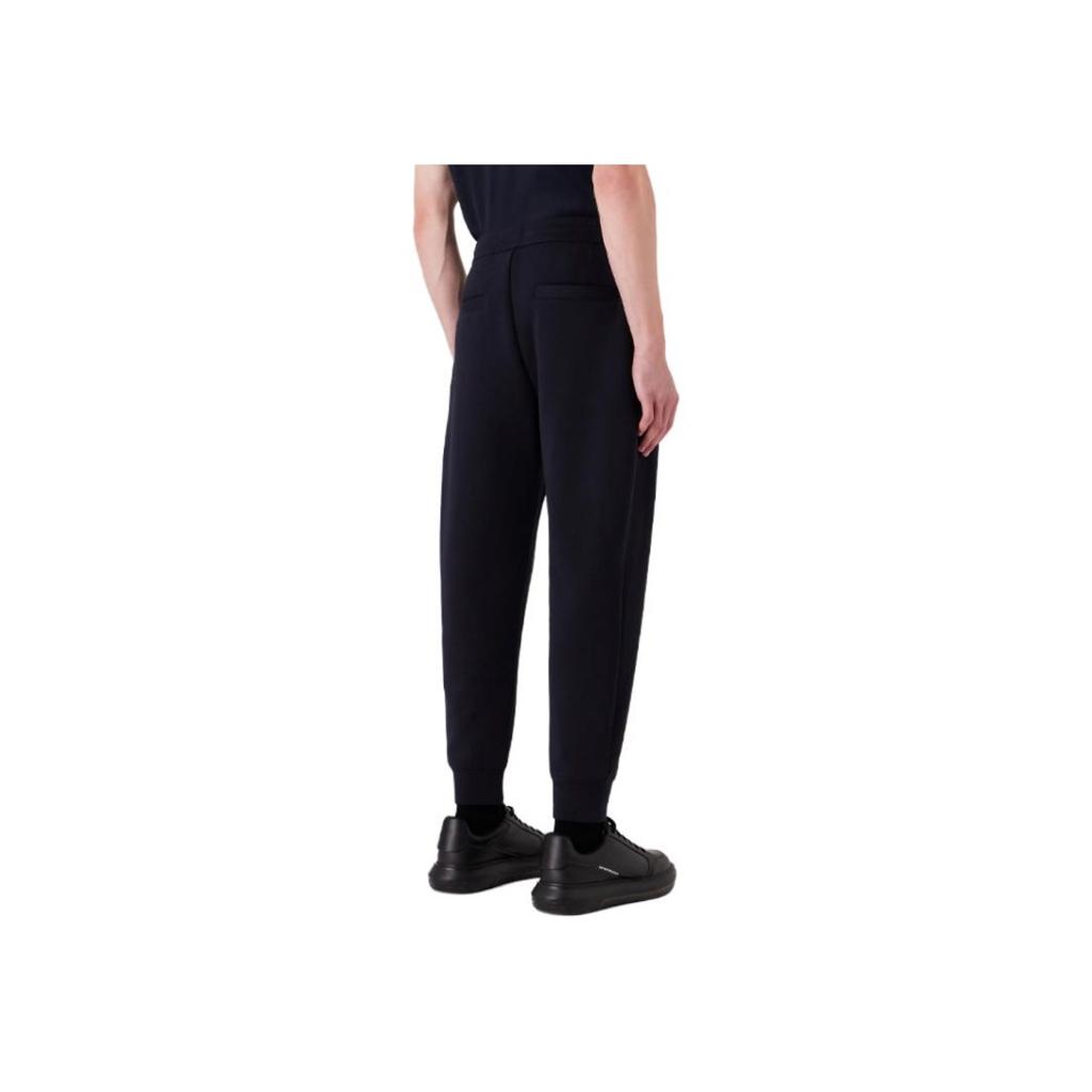 Emporio Armani FW23 Solid Color Logo Embroidered Cuffed Knit Sweatpants Men Bottoms Navy-Blue 8N1PT01JHSZ0920