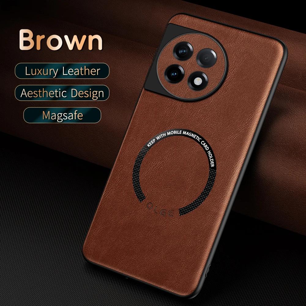 For OnePlus ACE 2 2 Pro Fine-hole PU cow pattern leather external magnetic ring soft edge anti-drop anti-fingerprint phone case