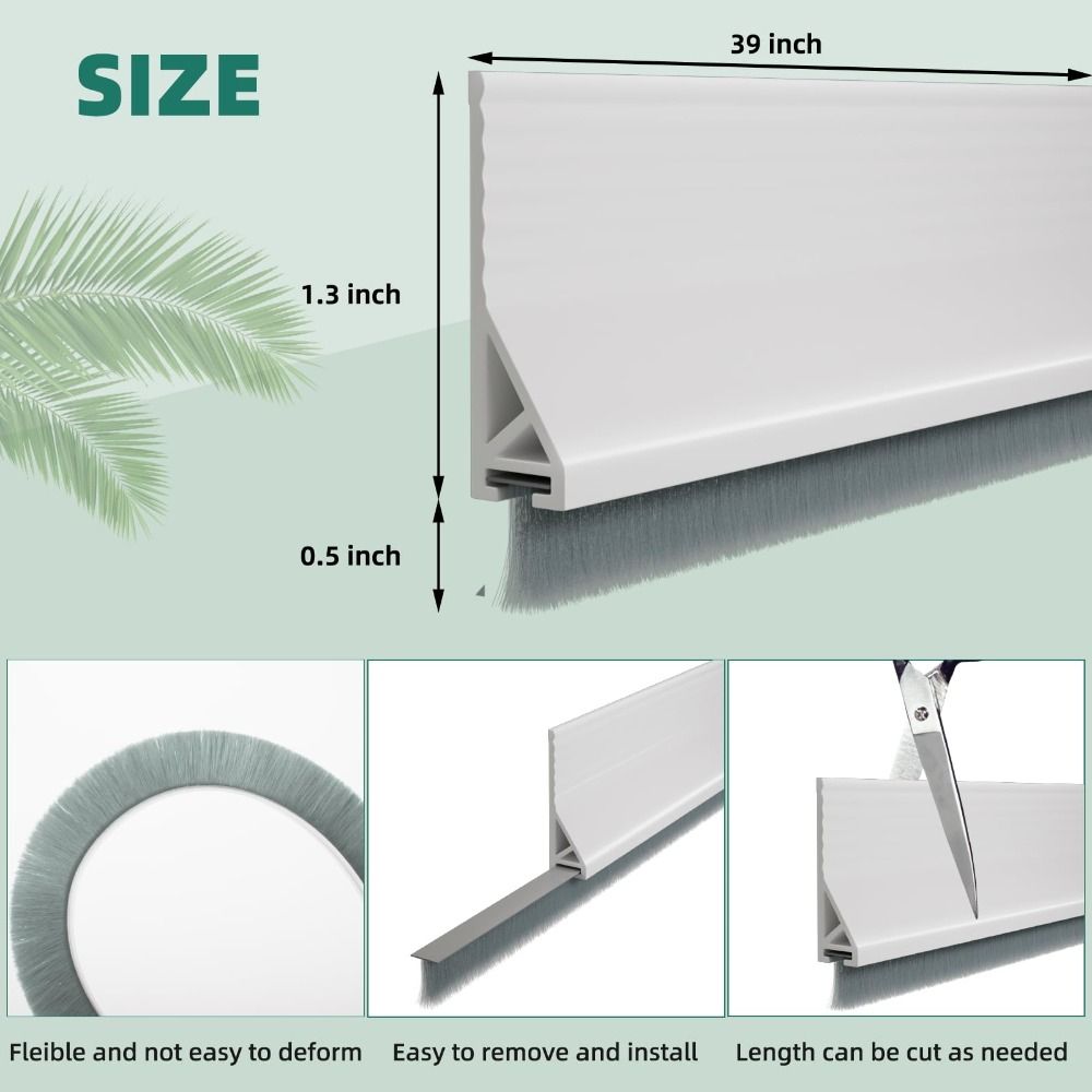 39" Length Door Seal Strip Brush Design Door Draft Stopper Under Door Gap Filler  Universal Fit