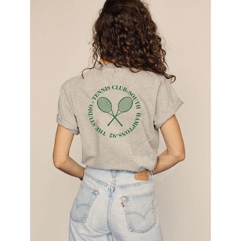 Women's Shoulder Short Sleeve T-shirt American Retro Sports Pure Cotton Loose Summer Tennis Tennis Club Half Sleeve Tops