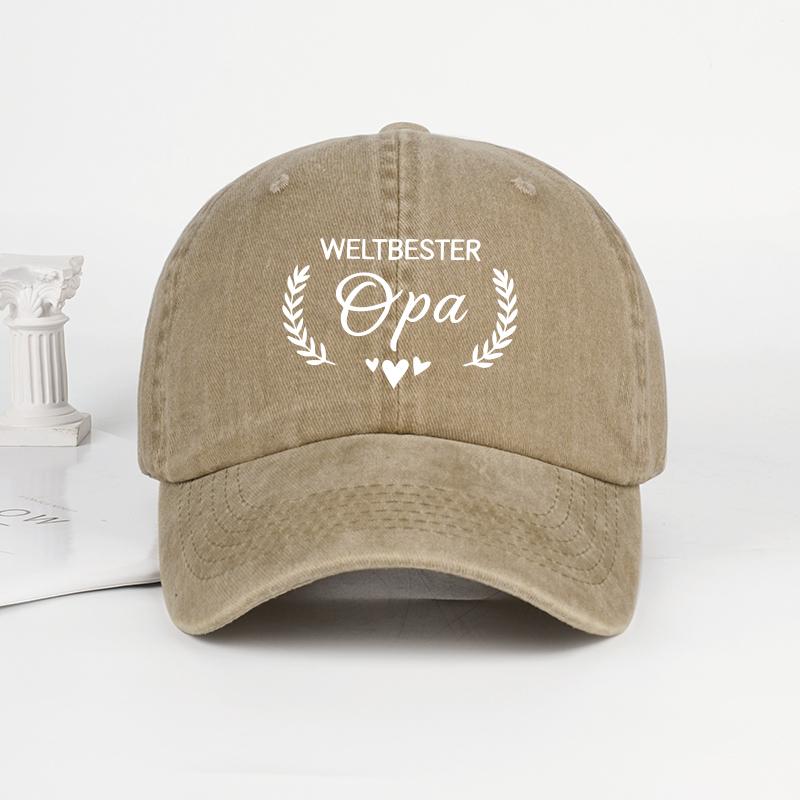 “World S Best Grandpa” Laurel Leaf Heart Print Washed Baseball Cap Warm Retro Fashion Trend Perfect Grandpa Gift For Daily Commu