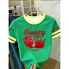 Womens Short Sleeve Color-Block Fresh Raspberry Print Y2k T Shirt Girl Round Neck Tee Outdoor Sports Adult Women's T-Shirt