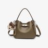 Korean Style Genuine Leather Bucket Bag with Cute Dog Pendant - Versatile Crossbody and Shoulder Bag for Women