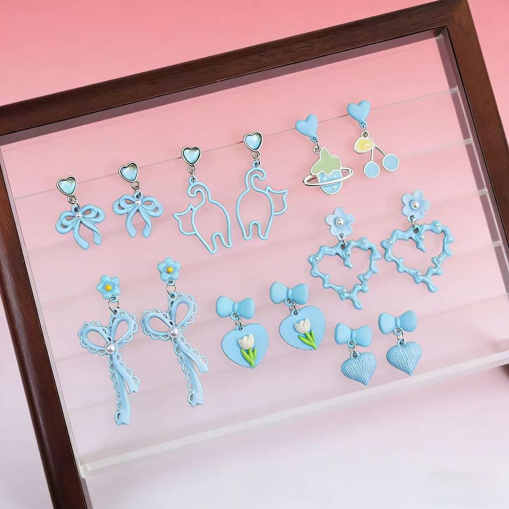 Geometrische Ohrringe in blauer Farbe für Damen Böhmische Blumen-Schmetterlings-Anhänger Weibliche Hängeohrringe