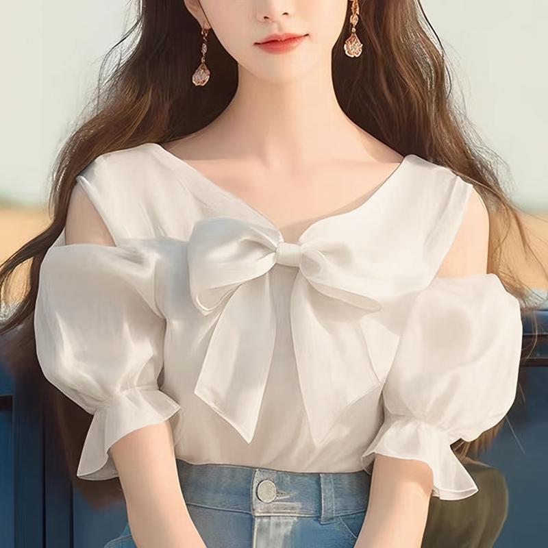 

VONDA Женские летние однотонные блузки с V-образным вырезом и коротким рукавом 4XL белый