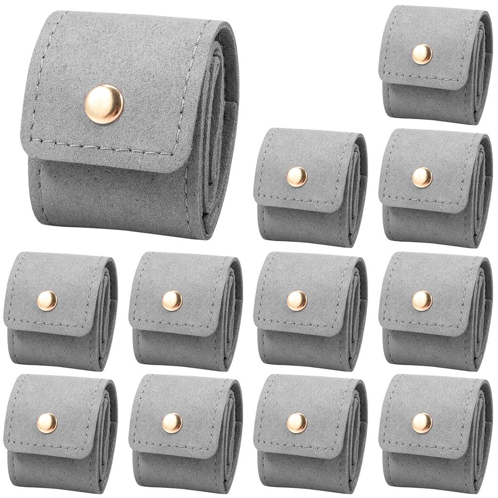 12Pcs Mini Jewelry Bag Foldable Leather Small Travel Jewelry Organizer Case with Metal Buckle for Earring Ring Necklace Storage