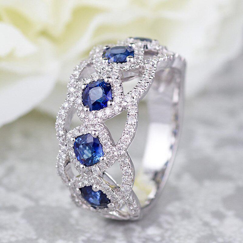 2026 New Blue Cube Zircon Attends Banquet Ring Fashionable, Elegant, High End Women's Bridal Luxury Inlaid Jewelry Accessories