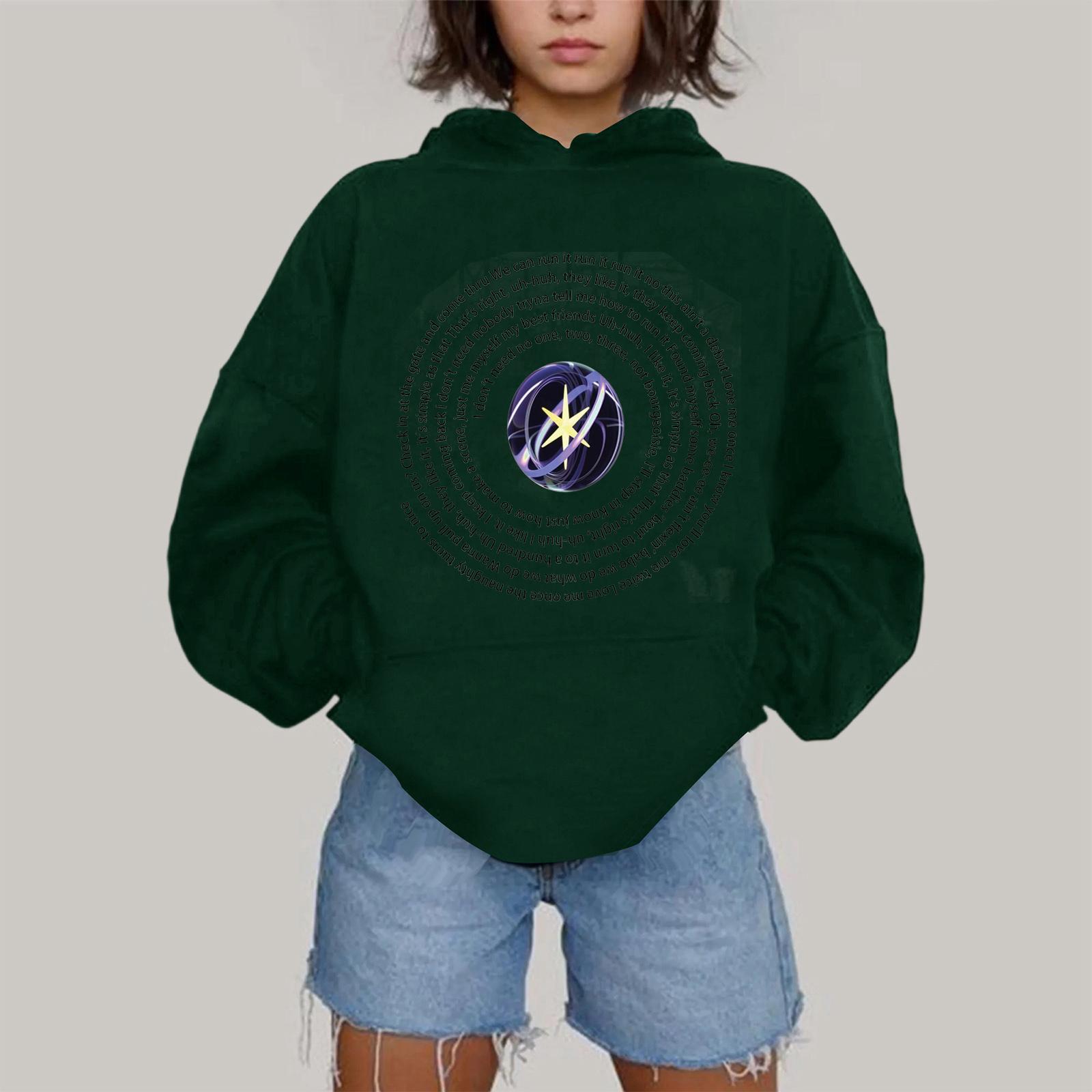 

Женская модная повседневная толстовка с капюшоном, длинным рукавом и принтом XXL