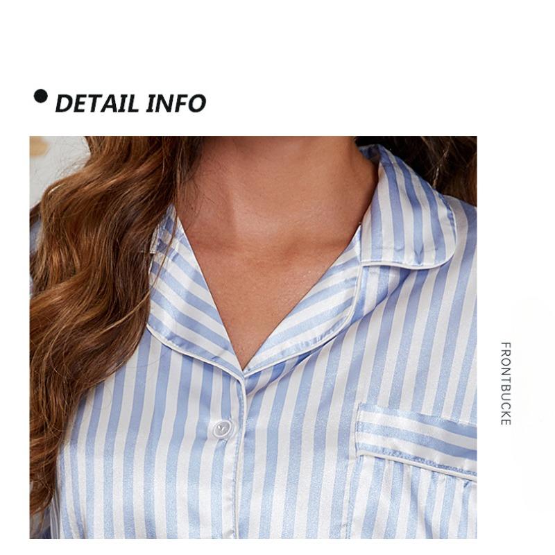 Women's New Ice Silk Satin Striped Homewear Spring and Summer Cool Shorts Set Sexy Ruffle Loose Pajamas Set