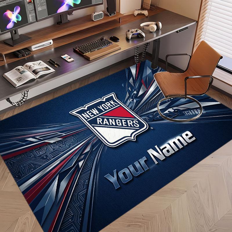 Custom Rug New York Rangers Pattern Print Name Text Soft Non‑Slip Floor Carpet for Home Indoor Decoration