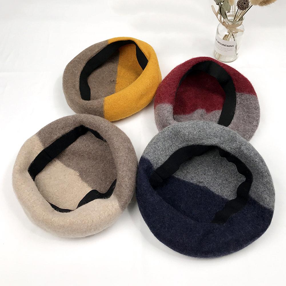 Female Winter Hats Double Color Matching Beret Cap Fashion Soft Cashmere Hats