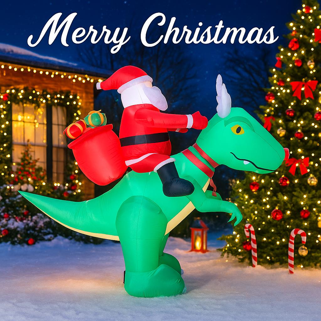 7.87FT Christmas Inflatable Toys With LED Lit Santa Claus Dinosaur Supplies Home Ornament Festive Gift Xmas Yard Decoration