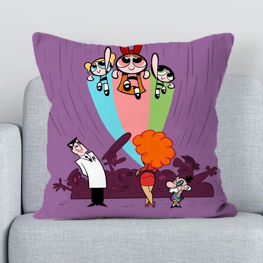 

Наволочка для подушки P-Powerpuffs Girls Подушка-обнимашка Короткая плюшевая наволочка Двусторонняя печать Наволочки для подушек Диван 66x66cm синий