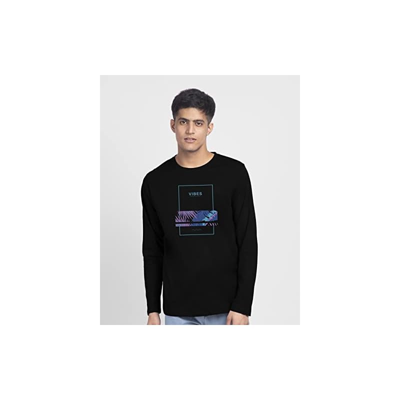 Bewakoof Men' Printed Regular Fit Full Sleeve Round Neck Cotton TShirt