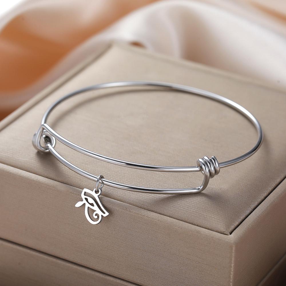 Dawapara Ankh Cross Eye of Horus Bangle Adjustable Ancient Egyptian Charm Protection Amulet Stainless Steel Jewelry